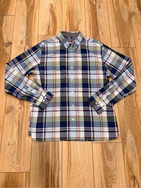 Van Heusen Navy, Green and White Plaid Button-Down Shirt